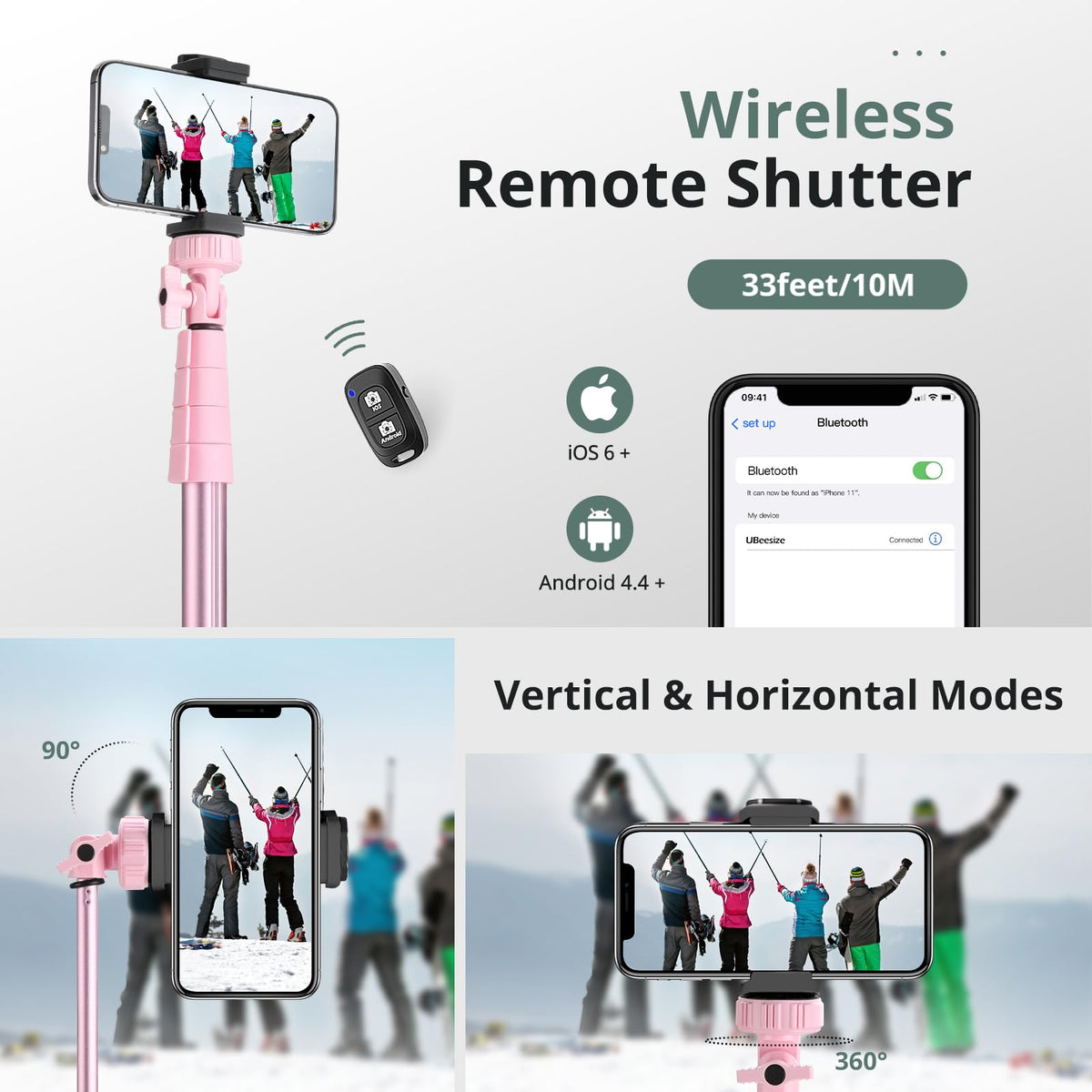 SENSYNE 62" Phone Tripod, Extendable Selfie Stick with Wireless Remote