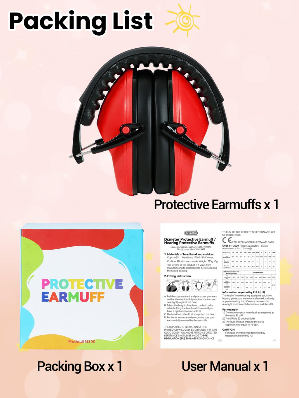 Dr.meter EM100 Noise Cancelling Headphones for Kids Adults, Ear Muffs