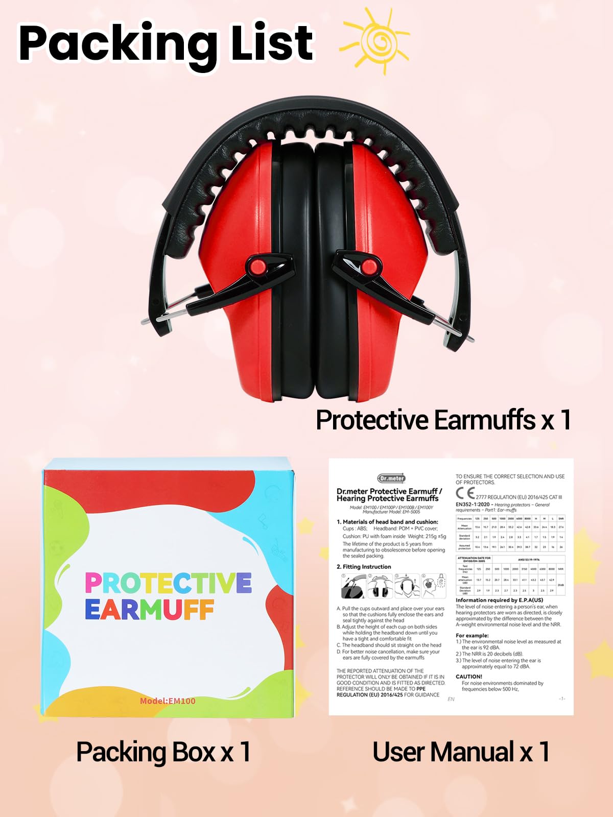 Dr.meter EM100 Noise Cancelling Headphones for Kids Adults, Ear Muffs