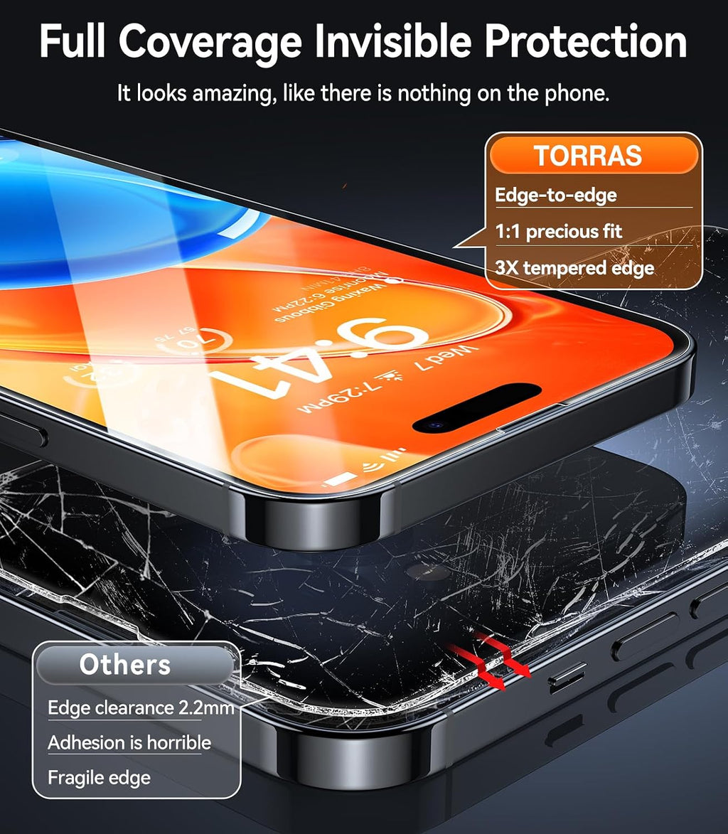 TORRAS 2-Pack for iPhone Air Screen Protector [12Ft Military-Grade Shatterproof] [9H+ Aerospace Tempered Glass] Anti-Scratch Full Coverage Fit