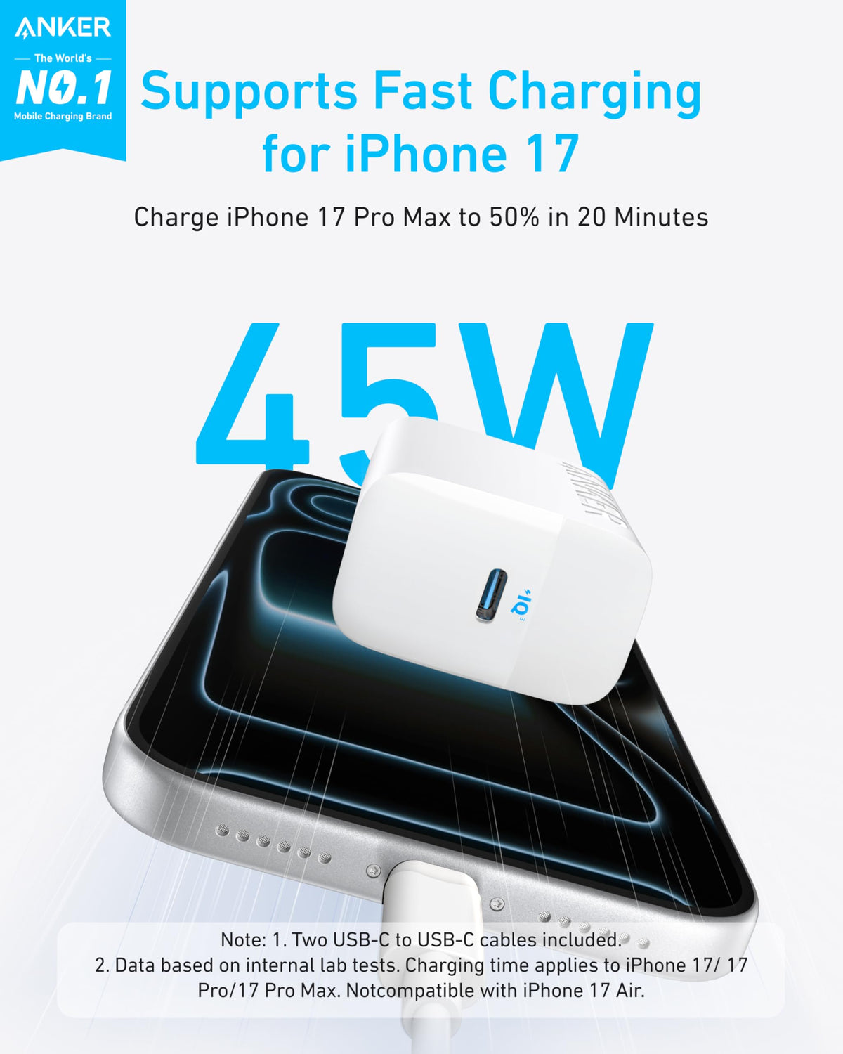 Anker 45W USB C Charger Block, 2-Pack Type C Charger Fast Charging