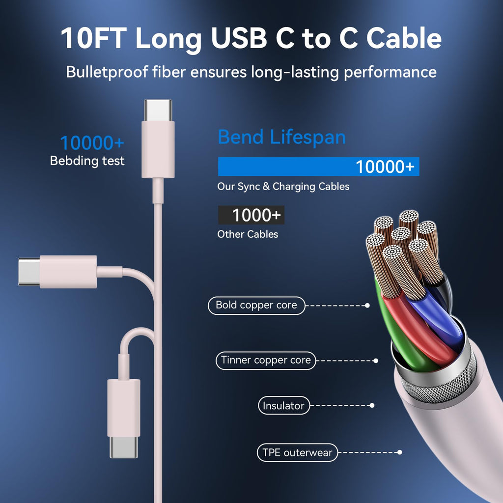 iPhone 18 17 16 15 Charger Fast Charging Type C Chargers USB C Cable 10FT