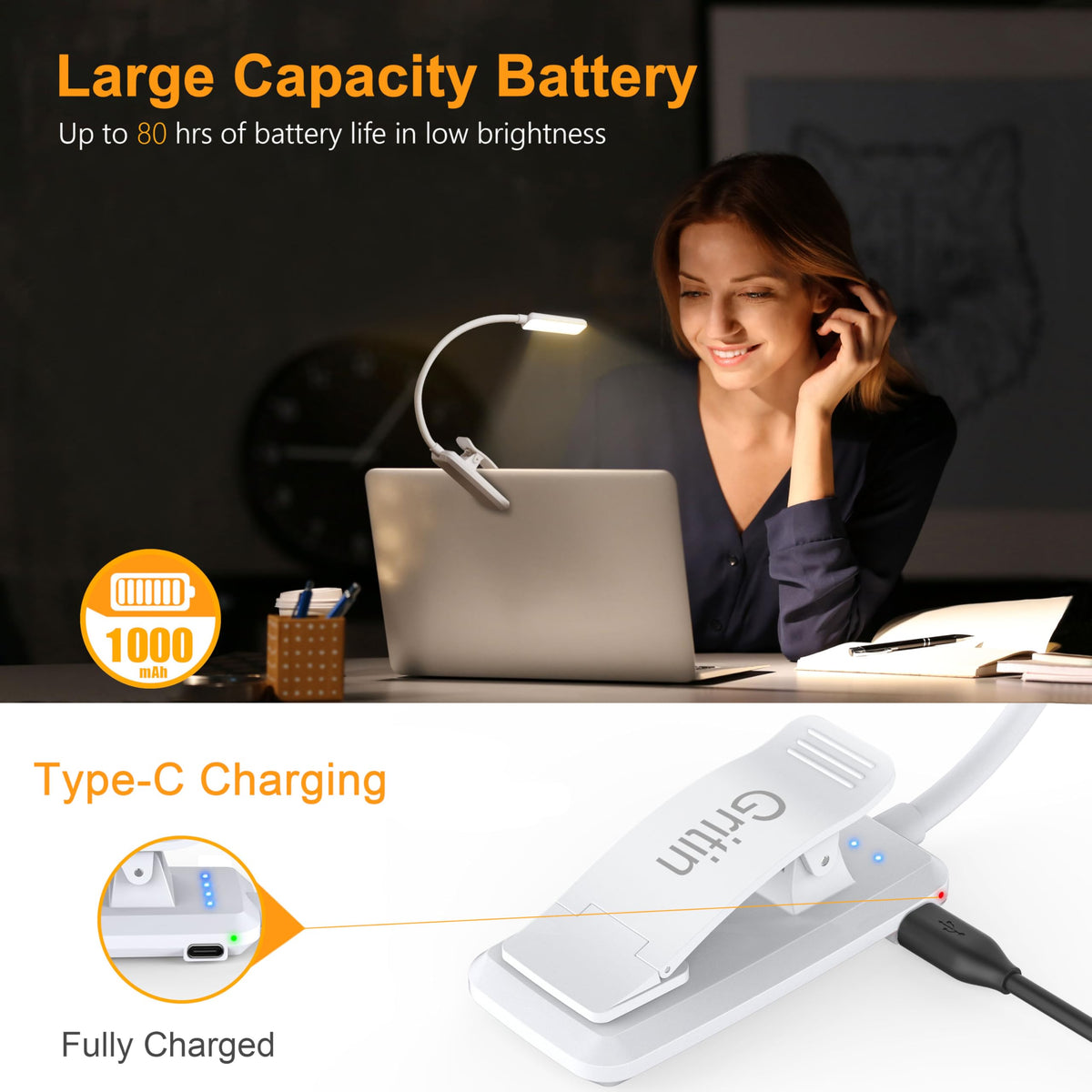 Gritin 9 LED Rechargeable Book Light for Reading in Bed