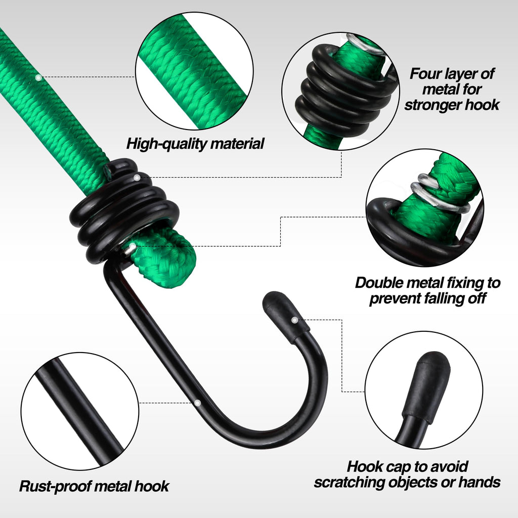 WORKPRO 24" Bungee Cords with Hooks, 4 Pack Heavy Duty Outdoor Bungee Strap