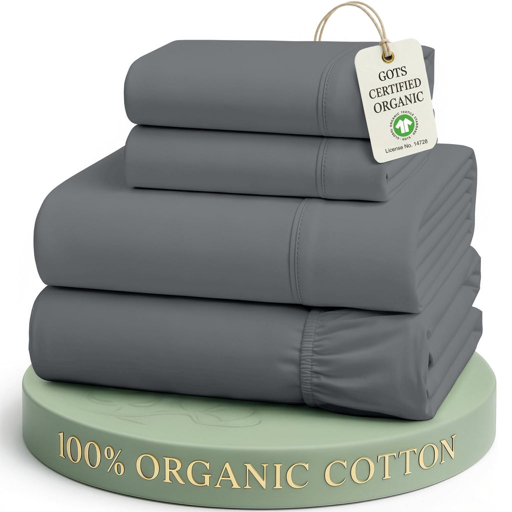 LANE LINEN Queen Sheets 100% Organic Cotton 4pc Percale Cooling - White