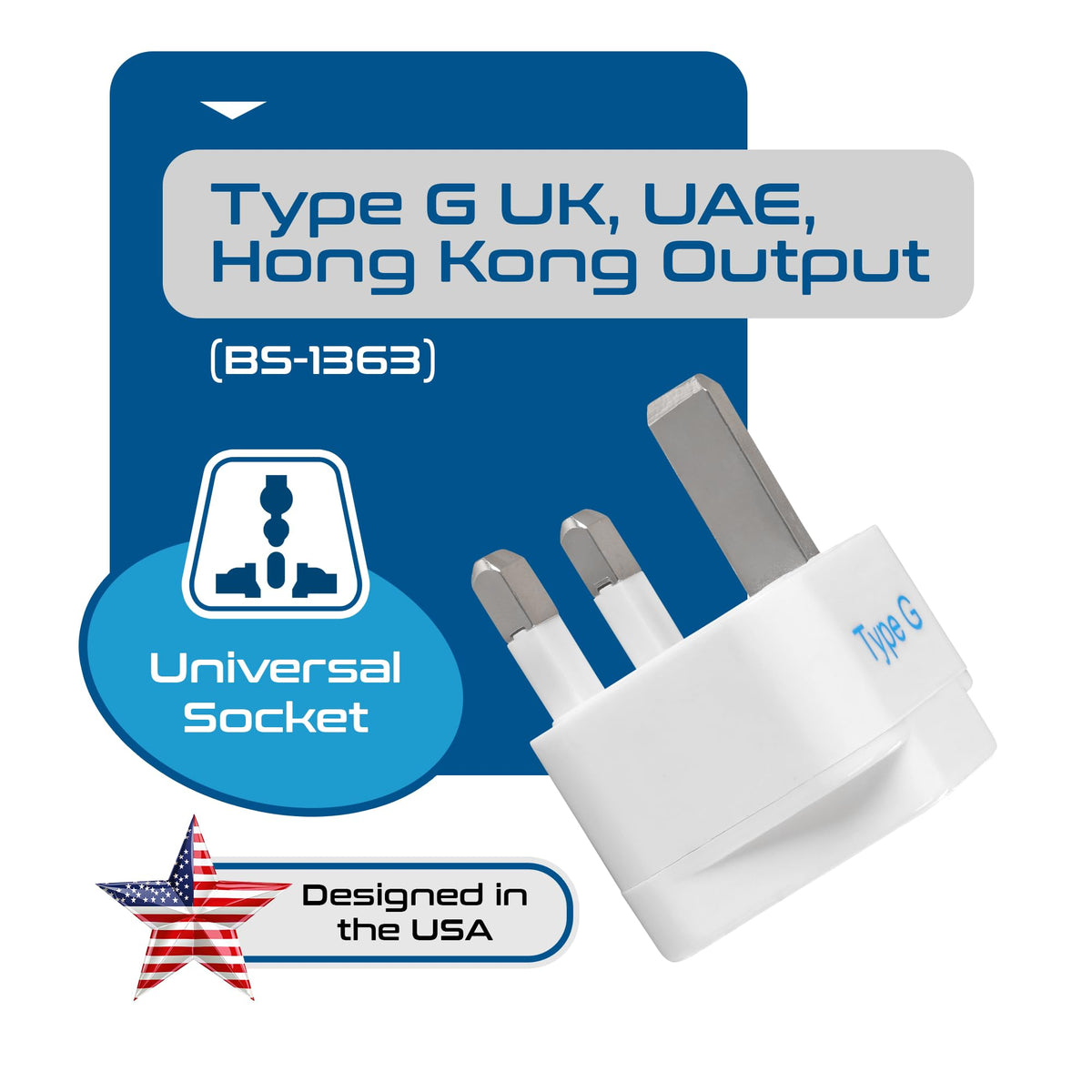 Ceptics 2 in 1 UK Adapters for Travel, Dual USA Input, Grounded, Pack of 3