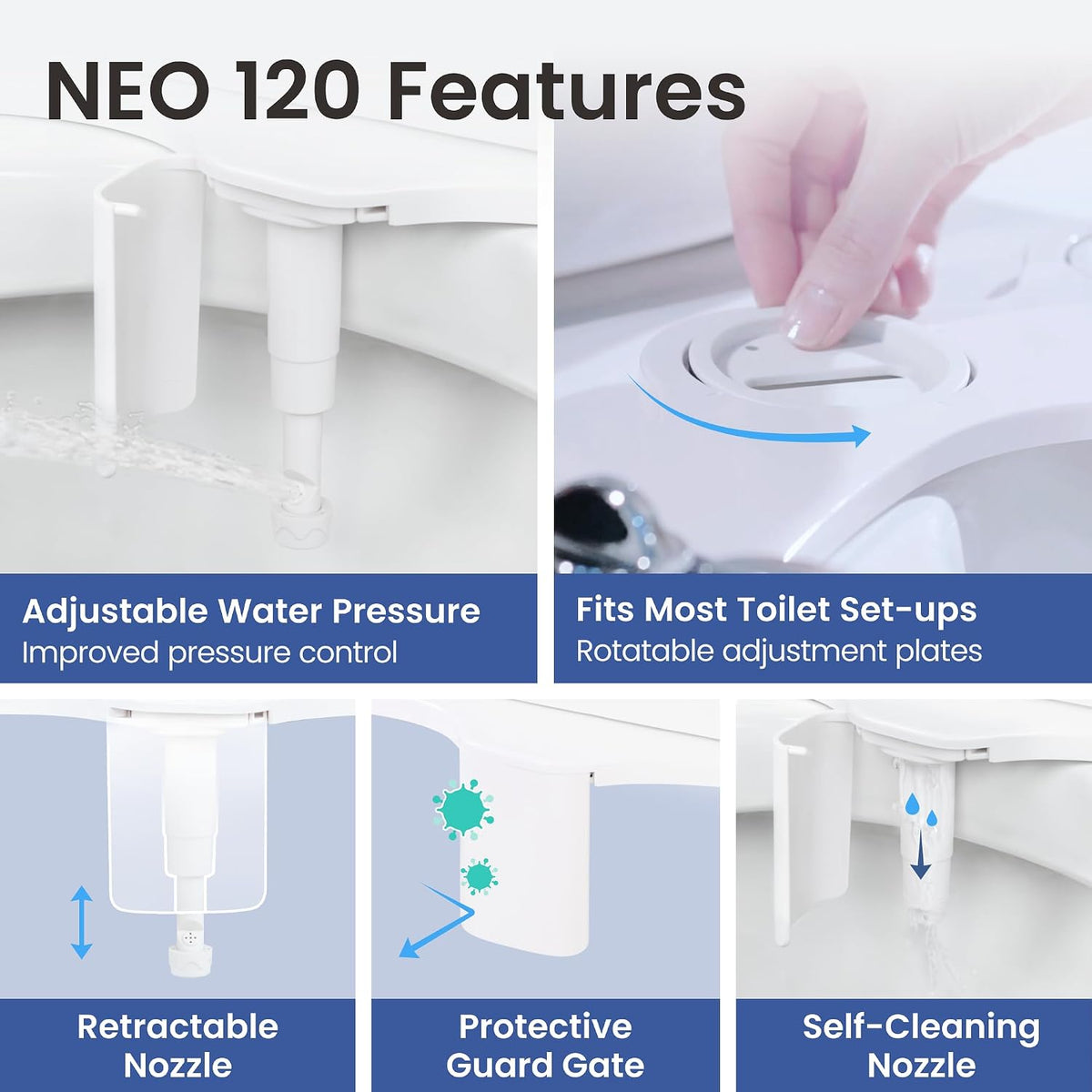 LUXE Bidet NEO 120 - Bidet Attachment for Toilet Seat, White