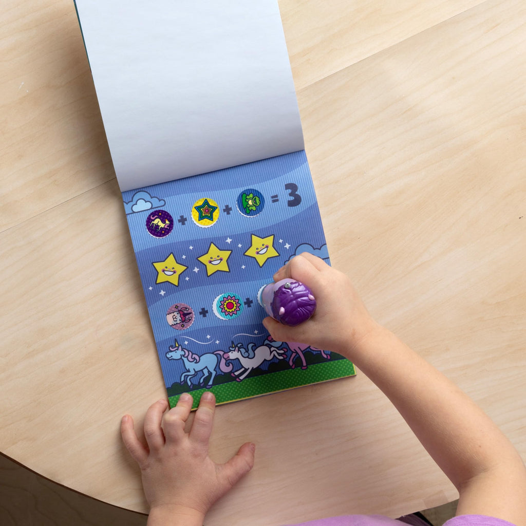 Melissa & Doug Sticker Wow!™ 24-Page Activity Pad and Sticker Stamper, 300 Stickers, Arts and Crafts Fidget Toy Collectible Character – Unicorn Creative Play Travel Toy for Girls and Boys 3+