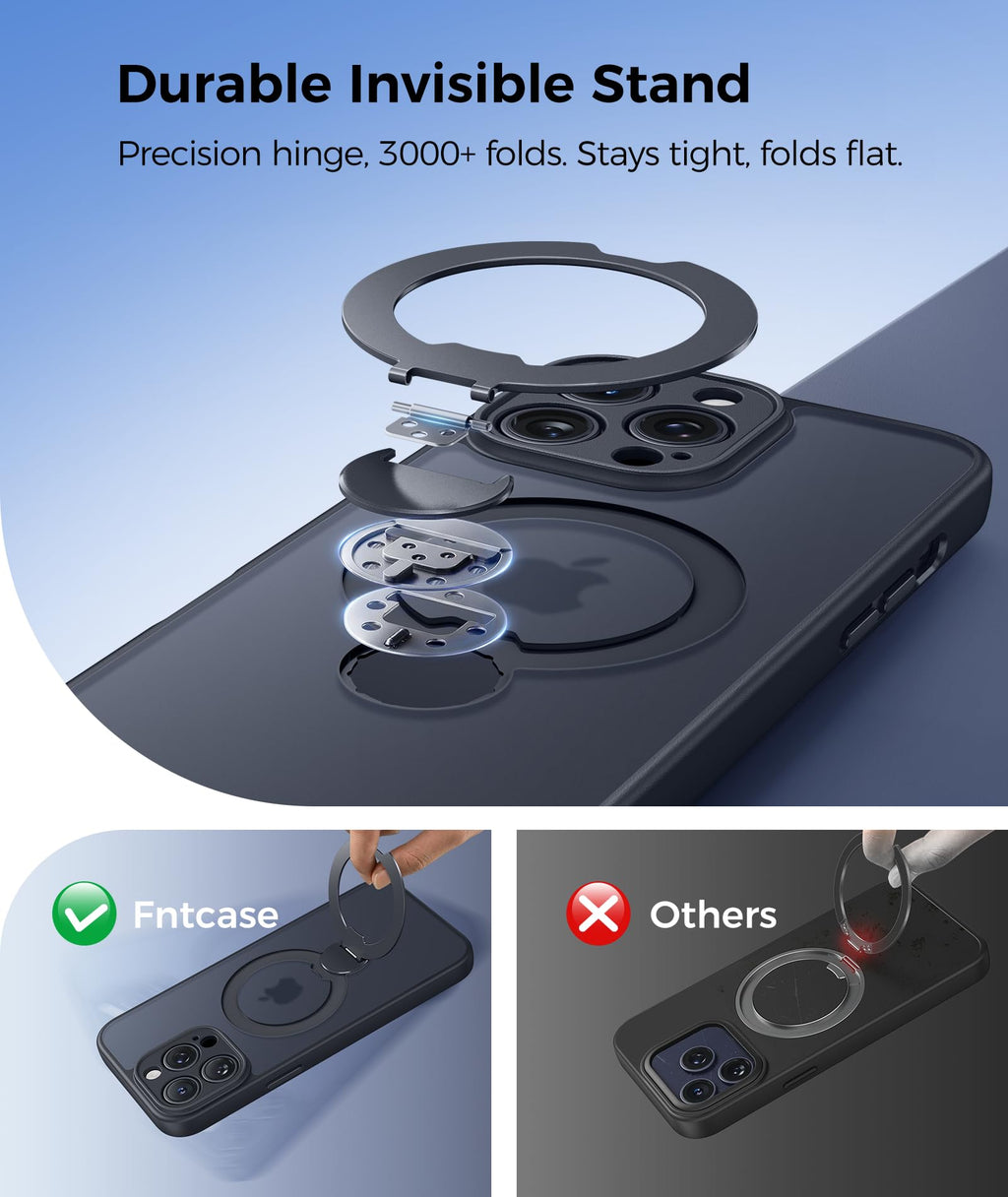 FNTCASE for Samsung Galaxy Z Fold 7 Case with 360 Spin Magnetic Stand Black