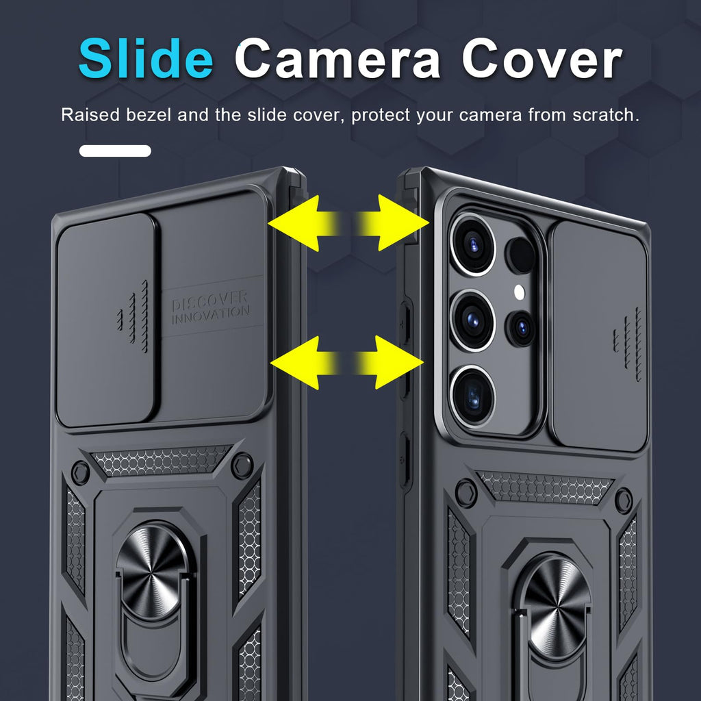 Janmitta for Samsung Galaxy S25 Edge Case Built in Slide Camera Cover,Black