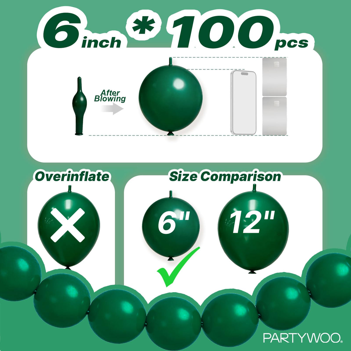PartyWoo Metallic Gold Linking Balloons 100pcs 6 Inch Gold Link Balloons