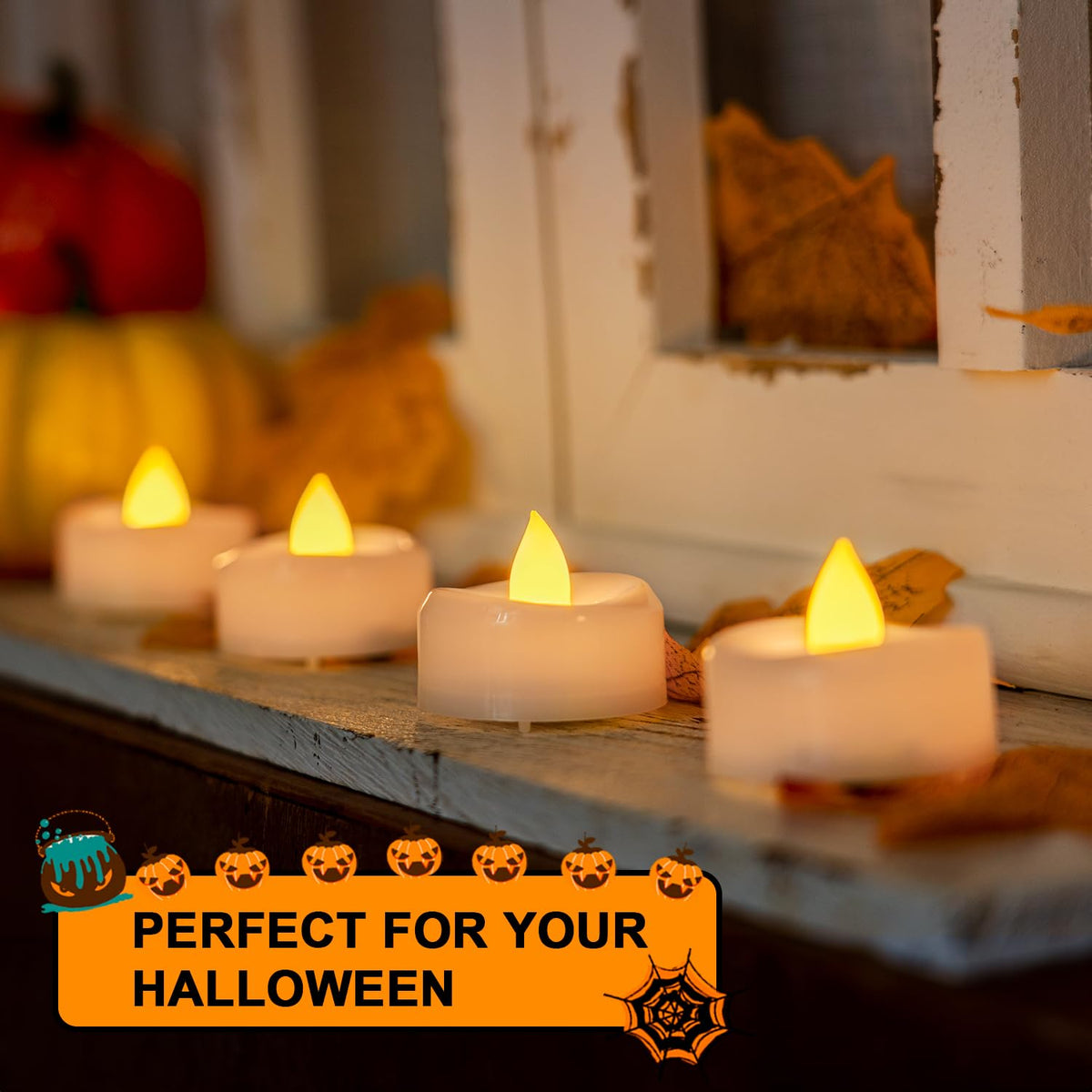 merrynights LED Candles, Tea Lights Candles Battery Operated Bulk, 24-Pack Long-Lasting 200 Hours Flameless Tealight Candles, Realistic Tea Lights for Halloween Christmas Wedding, 1.5'' D X 1.25'' H