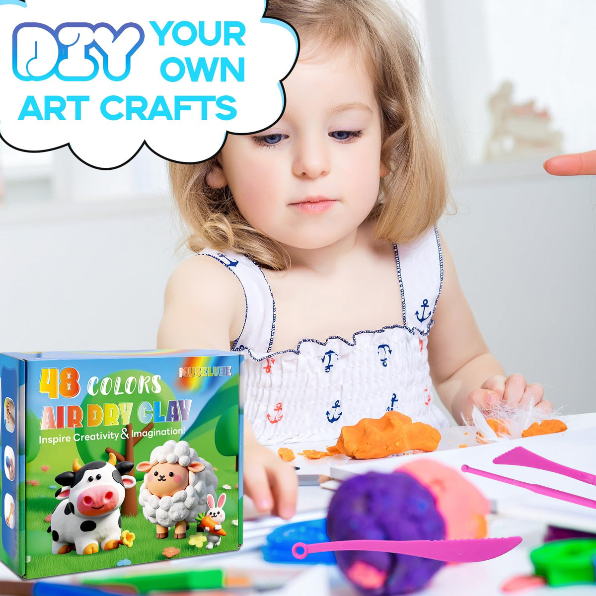 MuseLuxe Air Dry Clay - 32 Colors Modeling Clay Kit with 3 Sculpting Tools