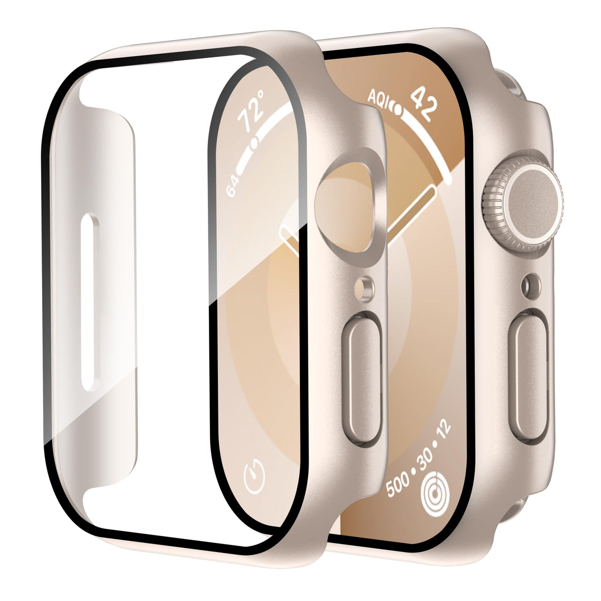 Smiling 2 Pack Case Compatible with Apple Watch Series 9/8/7 41mm with Tempered Glass Screen Protector, Hard PC Case Overall Protective Cover- 1 Silver + 1 Transparent