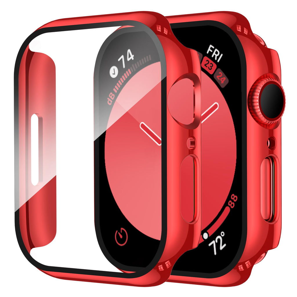Smiling 2 Pack Case Compatible with Apple Watch Series 9/8/7 41mm with Tempered Glass Screen Protector, Hard PC Case Overall Protective Cover- 1 Silver + 1 Transparent
