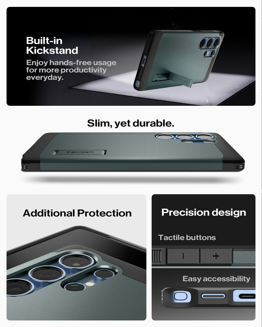 Spigen for Galaxy S25 Plus Case, Tough Armor MagFit [Kickstand] [Compatible with MagSafe] [Military-Grade Protection] - Black
