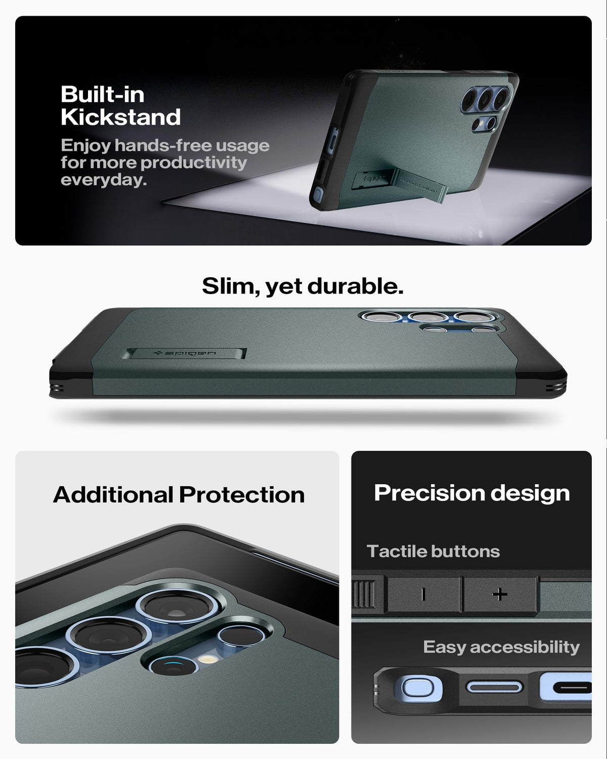 Spigen for Galaxy S25 Plus Case, Tough Armor MagFit [Kickstand] [Compatible with MagSafe] [Military-Grade Protection] - Black