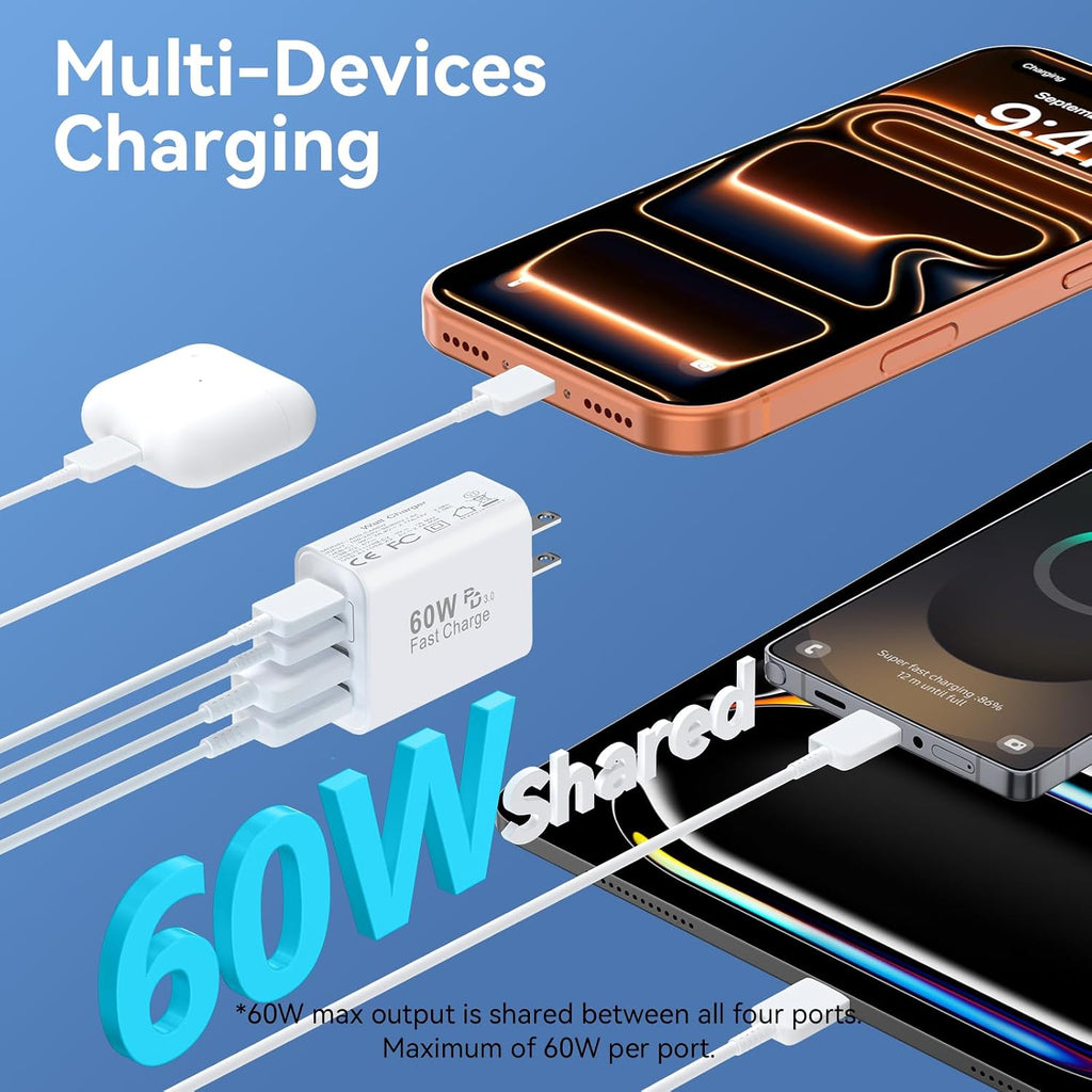 USB C Charger Block Multiple Ports Wall Charger Fast Phone Charging Blocks