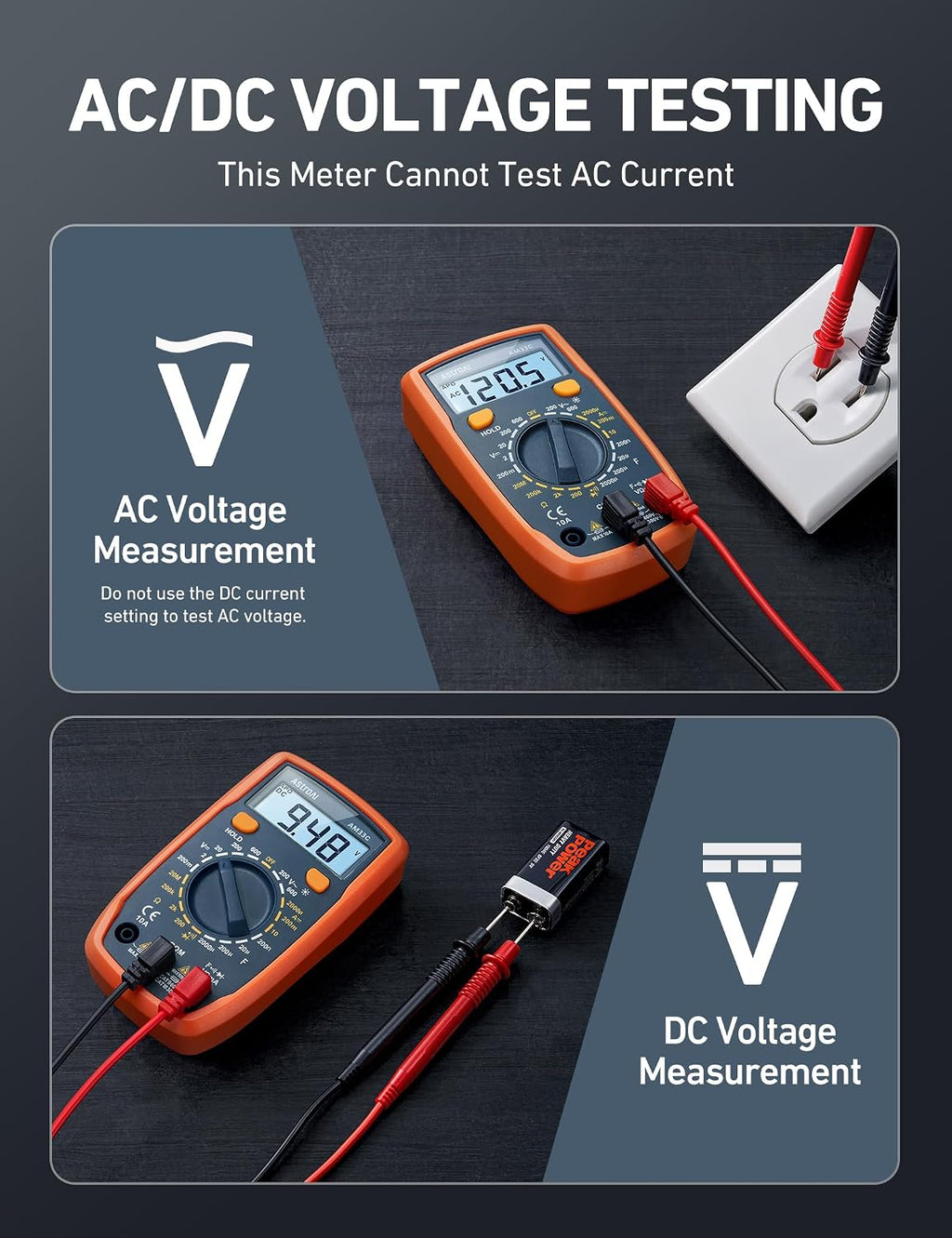 AstroAI Digital Multimeter Tester with Capacitance, 2000 Counts DC AC Voltmeter and Ohm Volt Amp Meter; Measures Voltage, Current, Resistance, Capacitance, Continuity and Diode, Orange