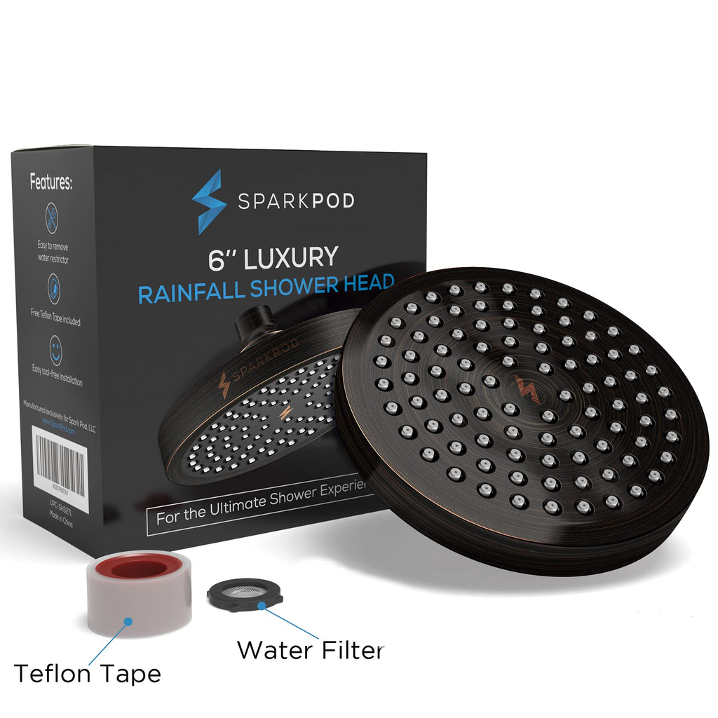 SparkPod Rain Shower Head, 6 Inch Round, Luxury Polished Chrome Finish