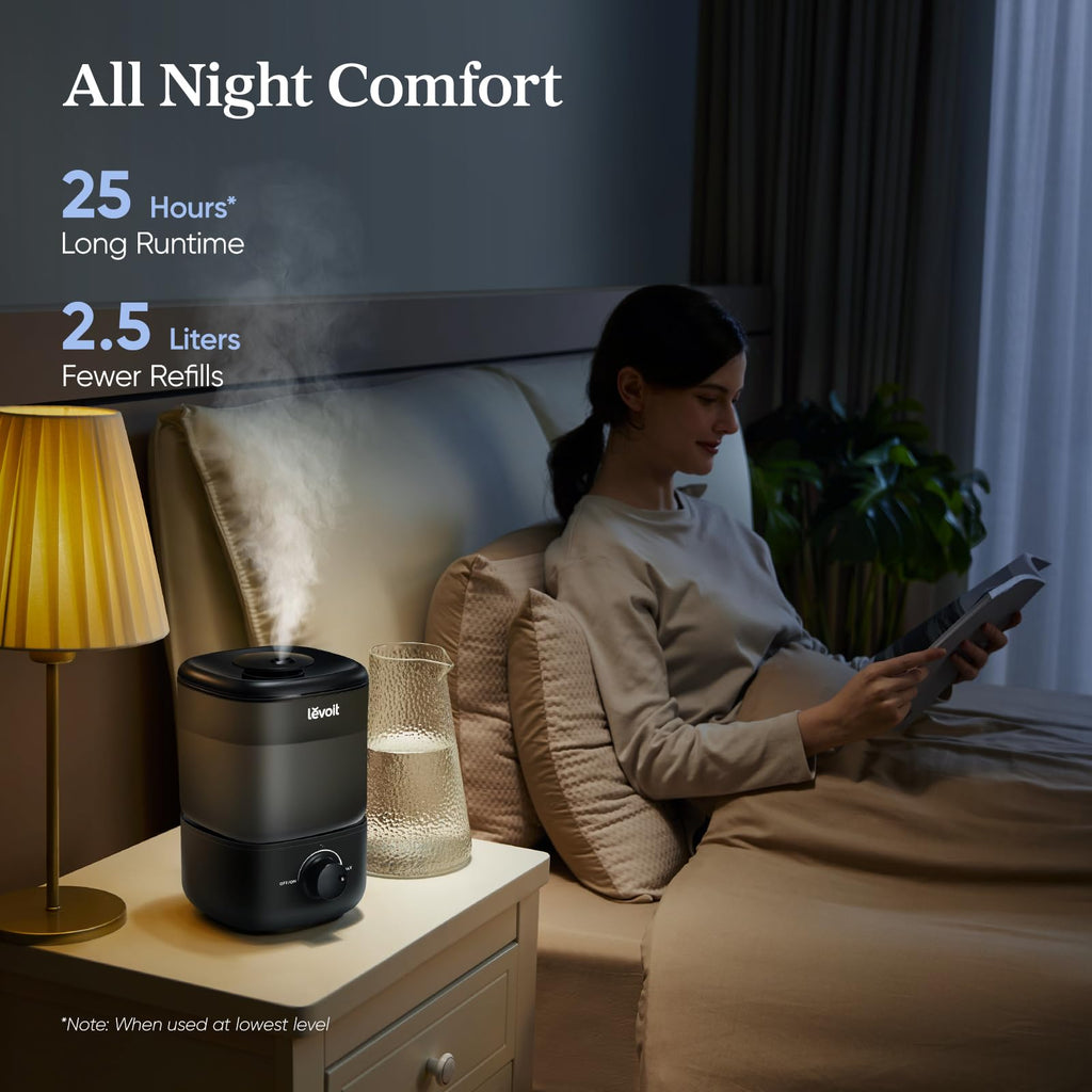 Levoit Top Fill Humidifiers for Bedroom, 2.5L Tank for Large Room, 25dB