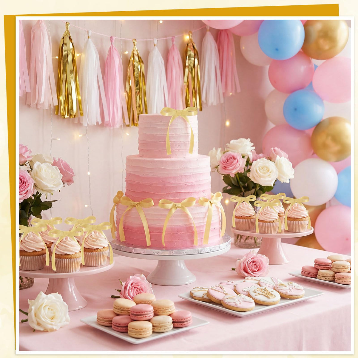 30 Pack Bow Cake Toppers Pink Ribbon Bows for Cake Back to School Decor