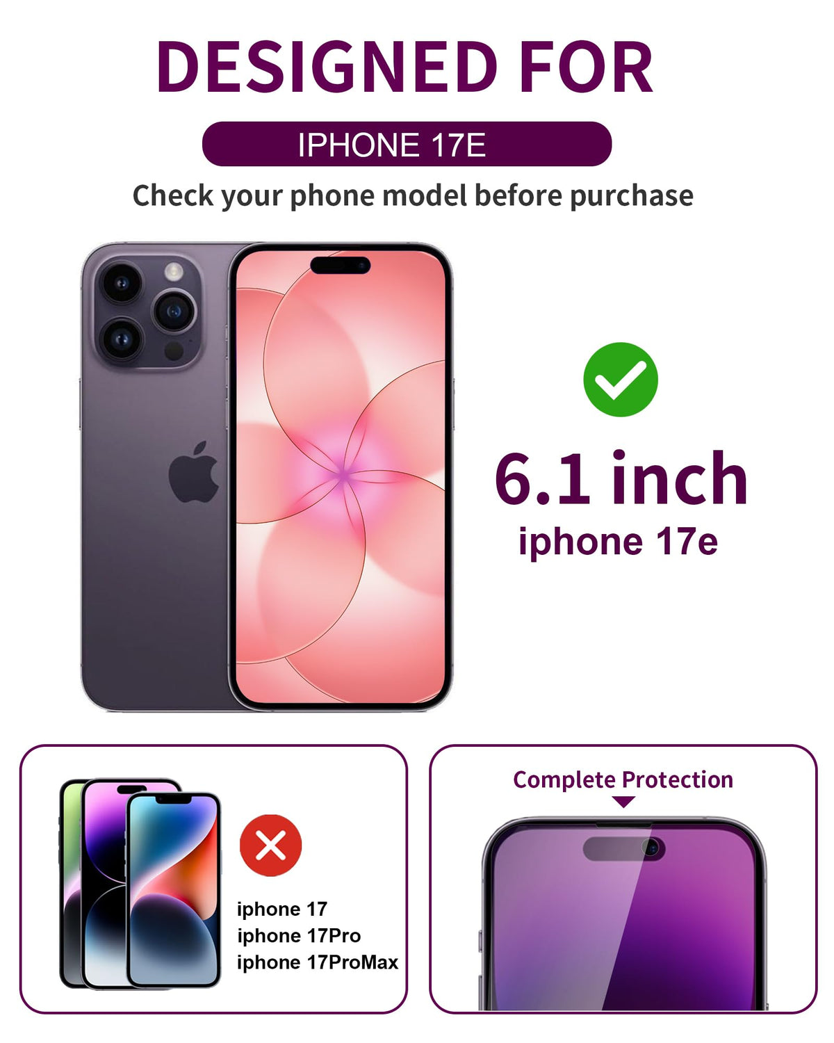 2 Pack Privacy Screen Protector for iPhone 14 Pro Max Purple