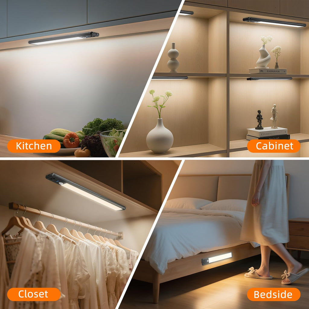 Under Cabinet Lighting Wireless, 15inch Motion Sensor Light, 3Pack-Black