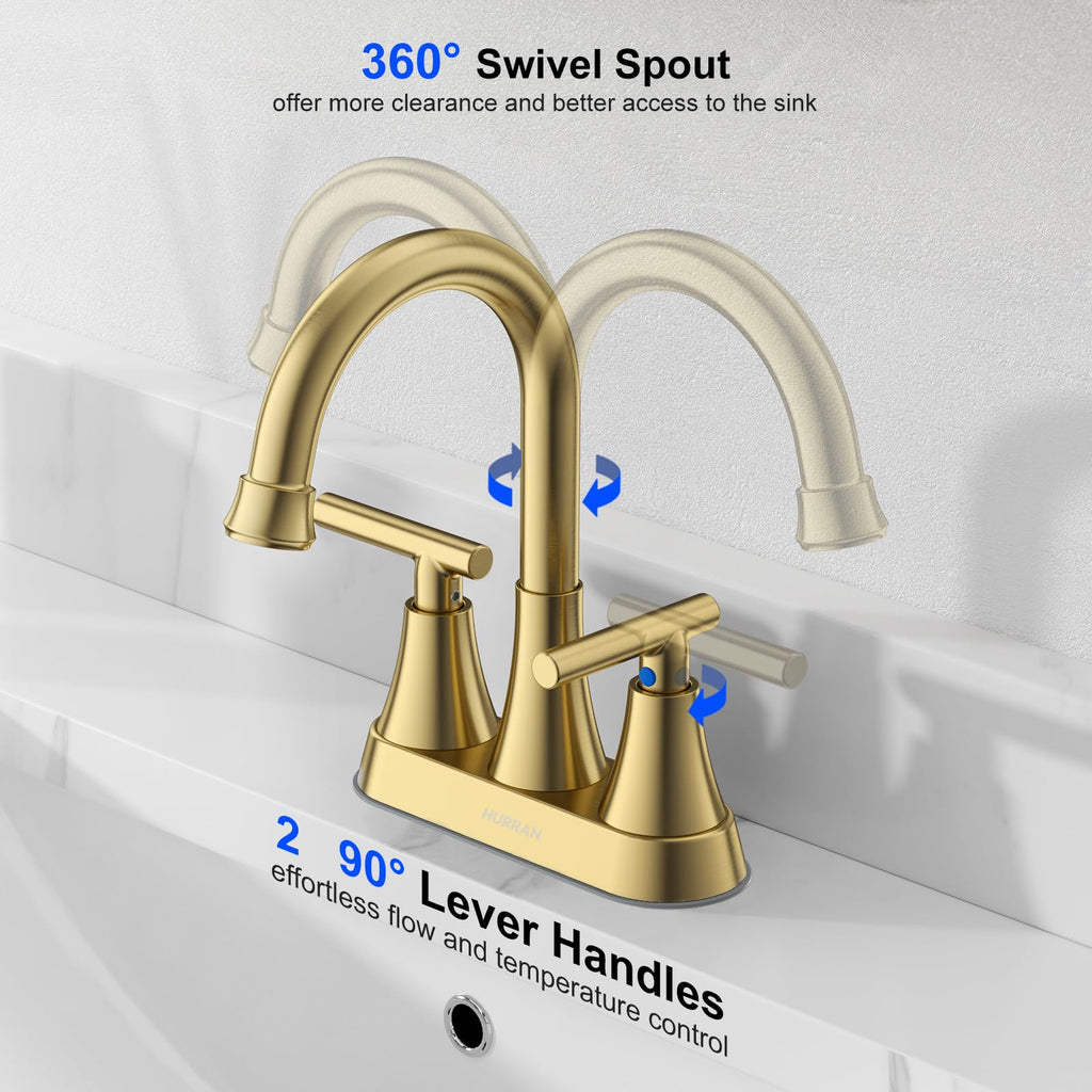 Matte Black Bathroom Faucet, Hurran 4 inch Centerset 2-Handle Lead-Free