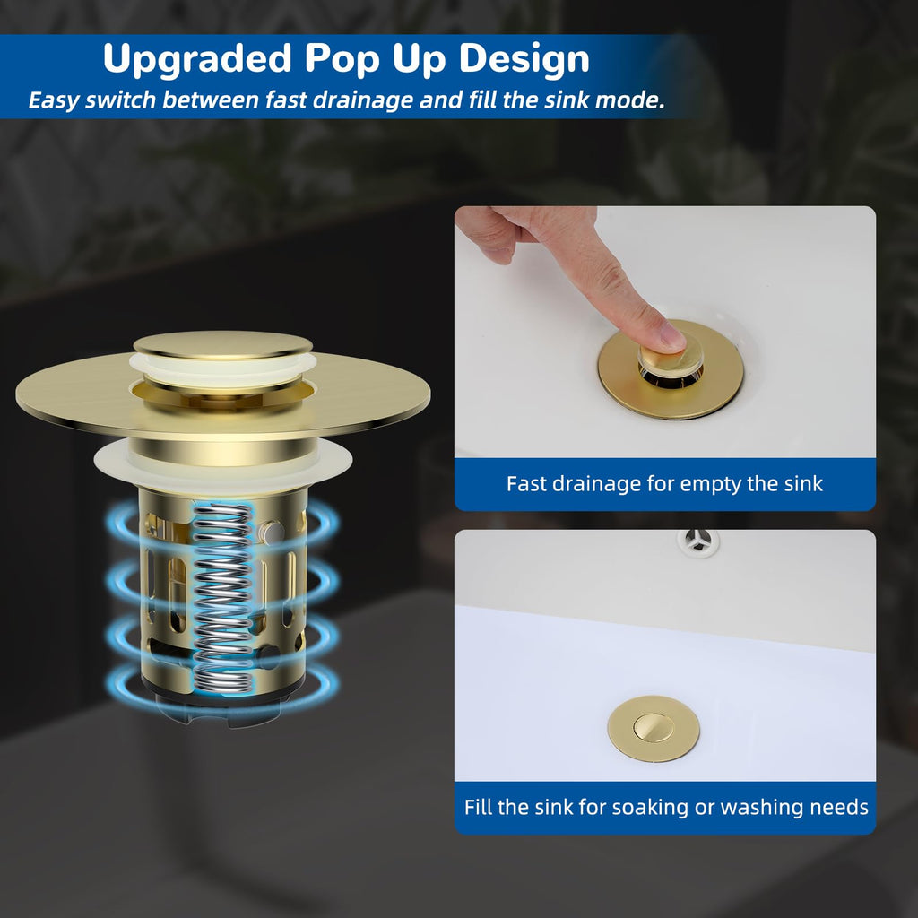 Hibbent Upgraded 3 in 1 Bathroom Sink Drain Strainer, Pop Up Stopper