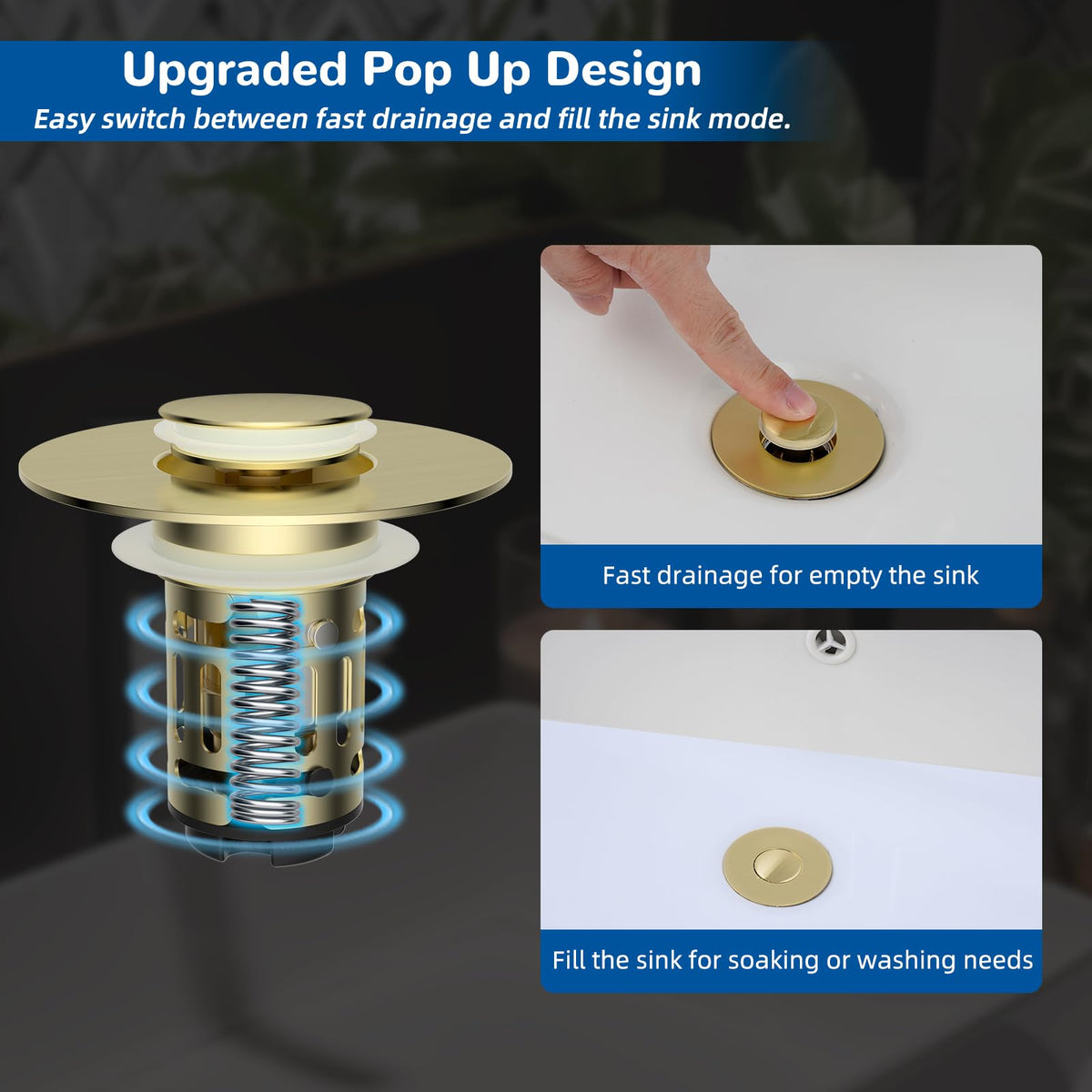 Hibbent Upgraded 3 in 1 Bathroom Sink Drain Strainer, Pop Up Stopper