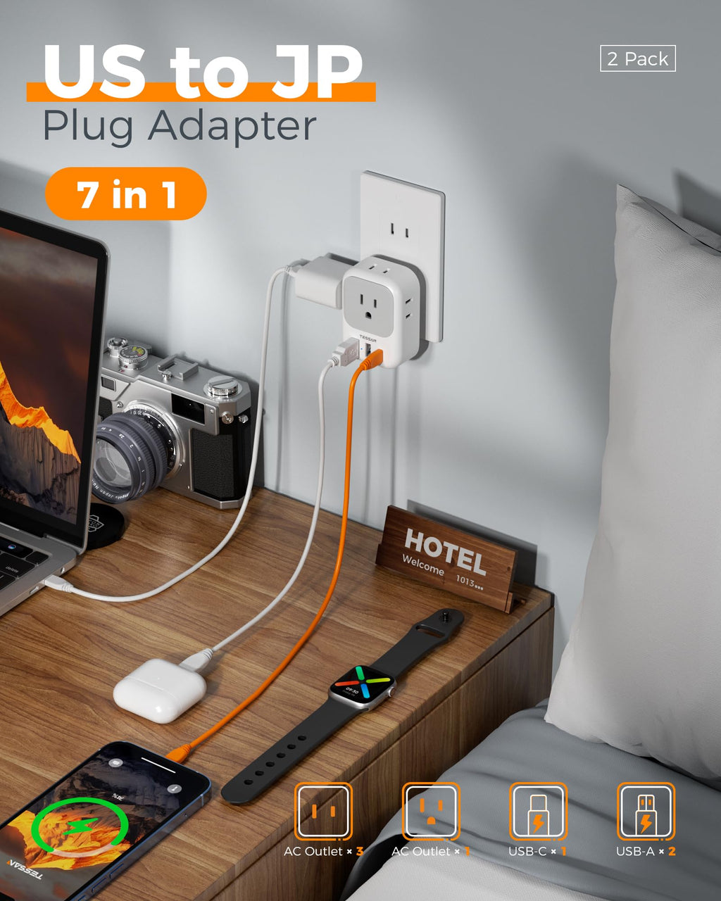 TESSAN European Travel Plug Adapter 2 Pack, Type C Plug