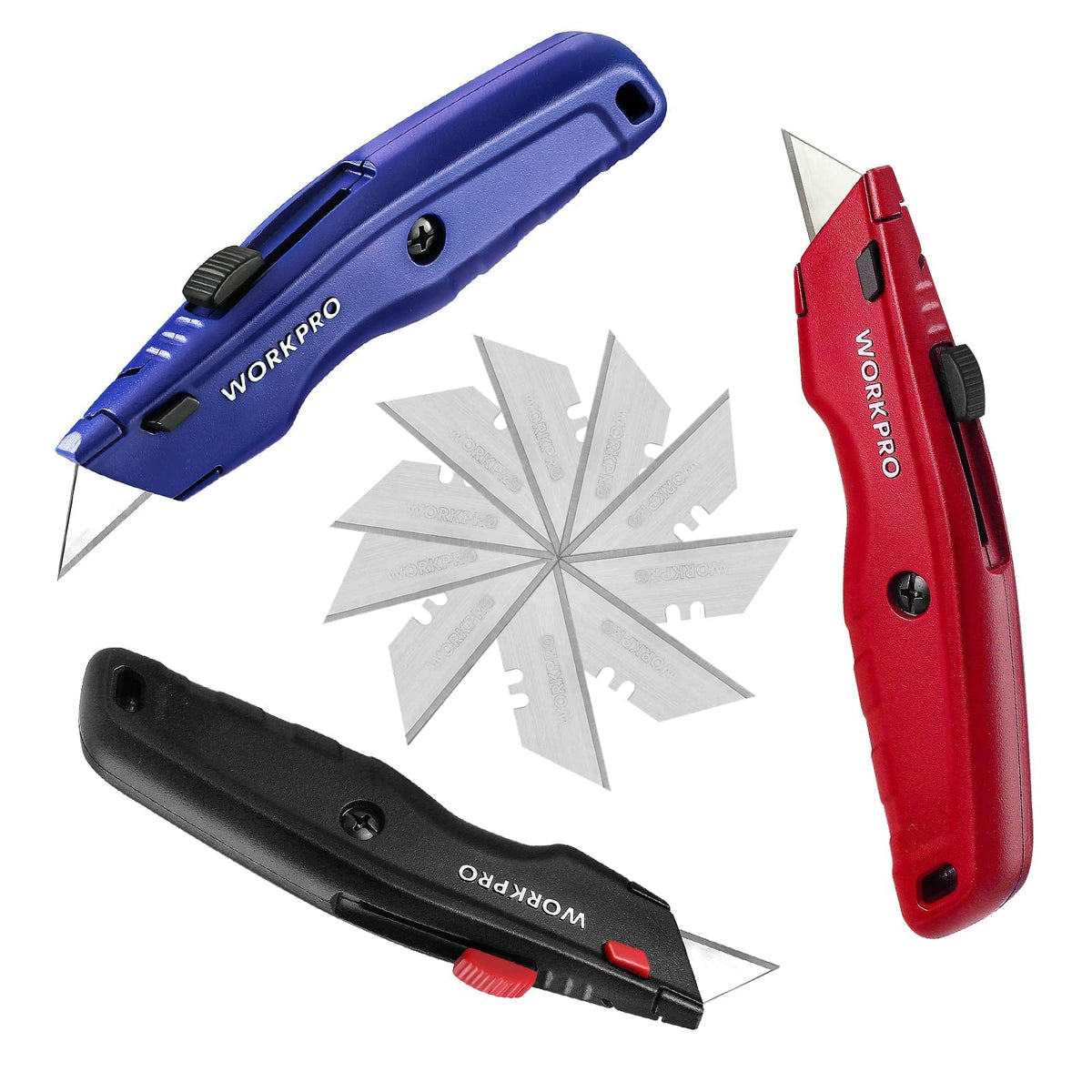 WORKPRO Premium Utility Knife, Retractable All Metal Heavy Duty Box Cutter, Quick Change Blade Razor Knife, with 10 Extra Blades