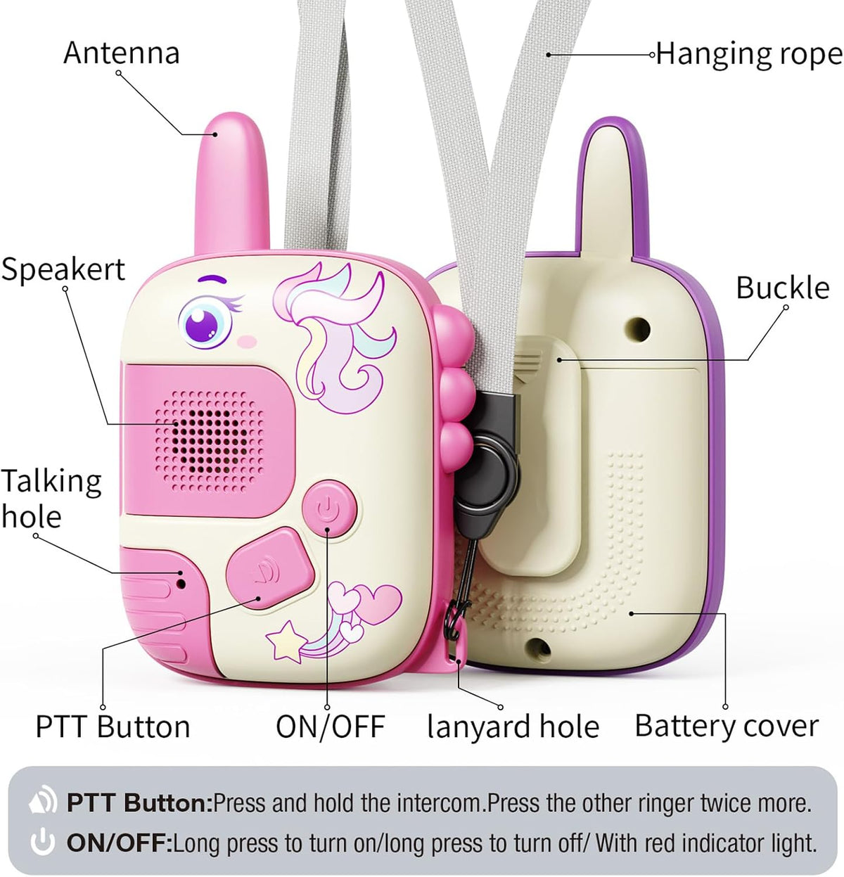 Walkie Talkies Toys for Girls:Unicorn Toys 2 Pack Birthday Gifts for 3 4 5-7 8 Year Old Girls Toy for 4 5 6 7 8-10 Year Old Camping Outdoor Game,Christmas Stocking Stuffers for Girls Kids