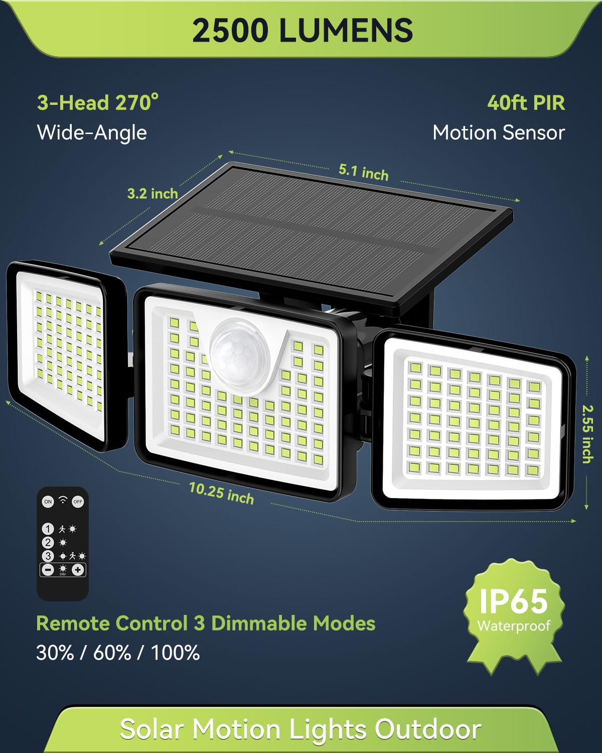 daphino 3000LM Solar Lights, Motion Sensor Outdoor Lights, 4-Head, 2 Pack