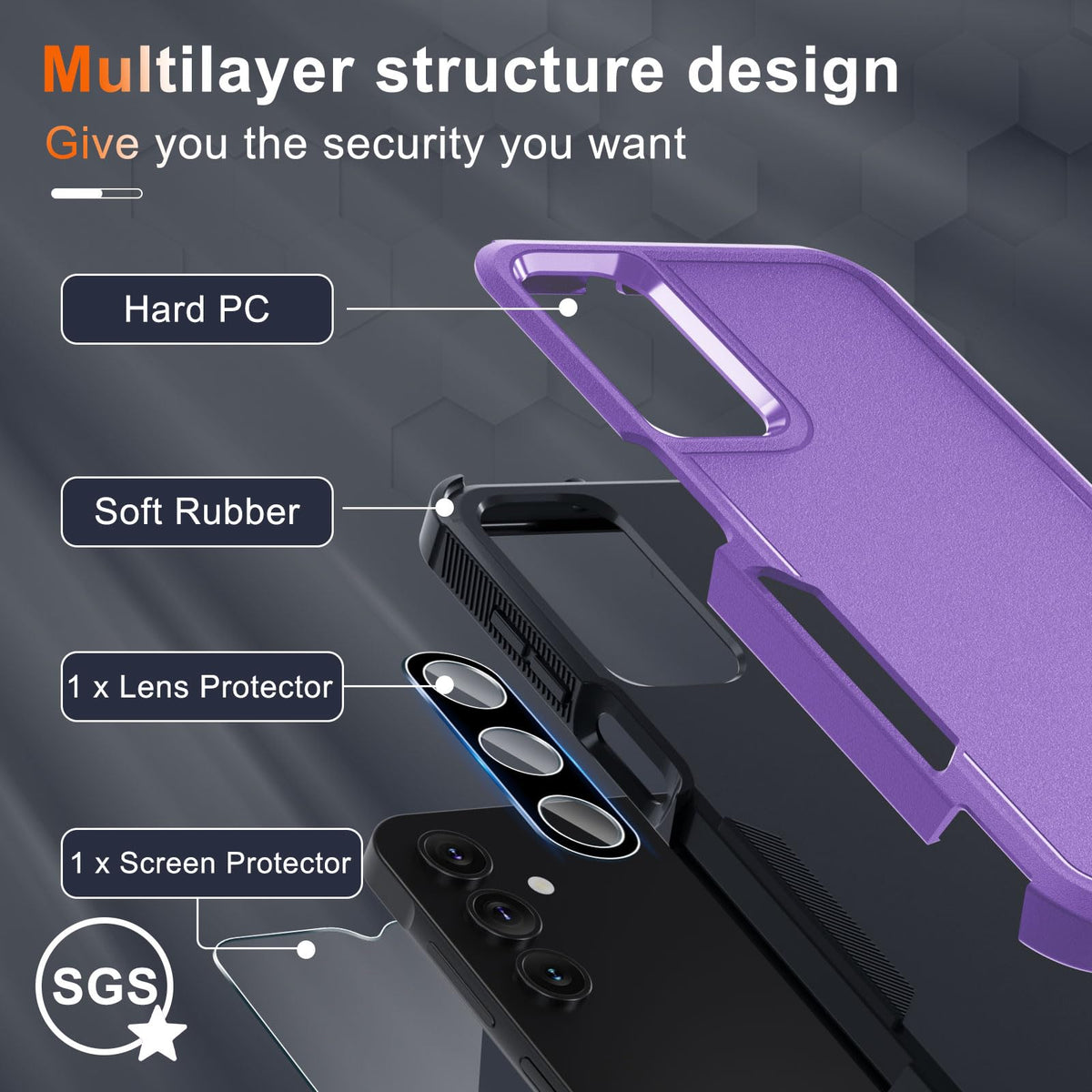 Case for Samsung Galaxy A36/A56/A27,Full Body Heavy Duty Cover,Black Matte