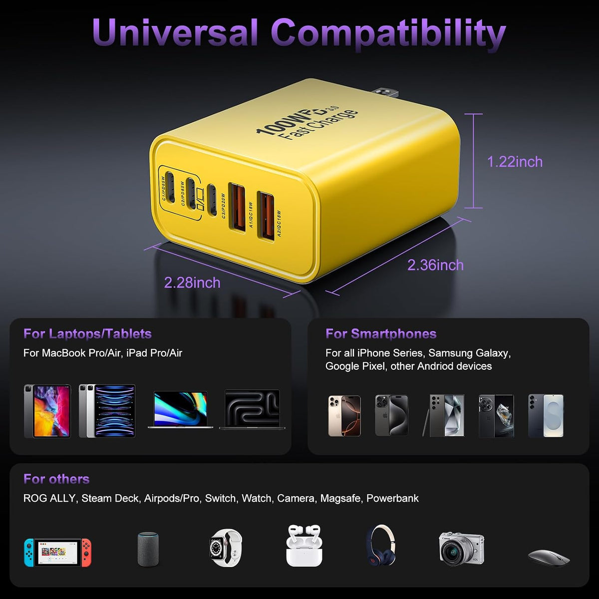 USB C Super Fast Charger Block, 100W USBC Charging Block Wall Plug Adapter