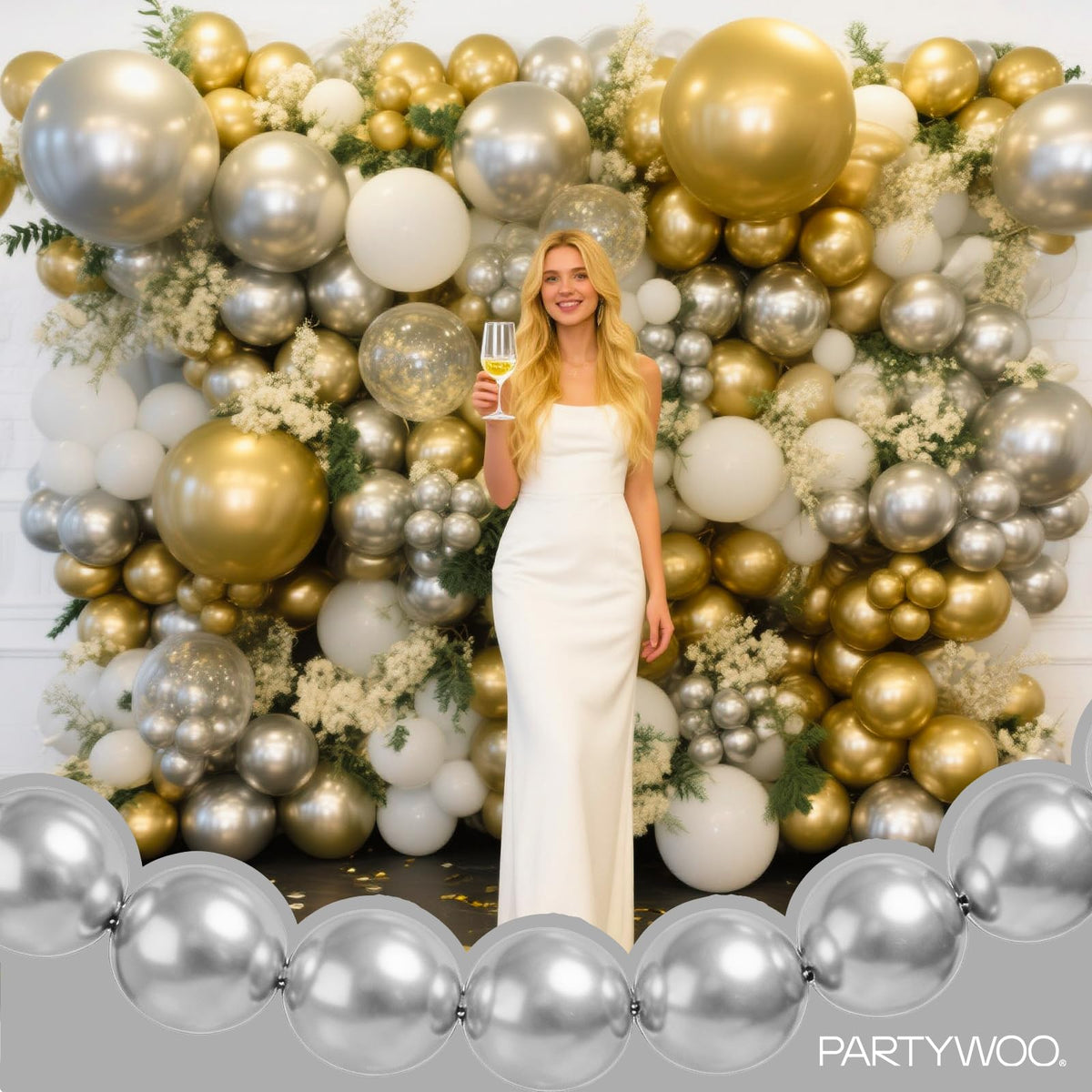 PartyWoo Metallic Gold Linking Balloons 100pcs 6 Inch Gold Link Balloons