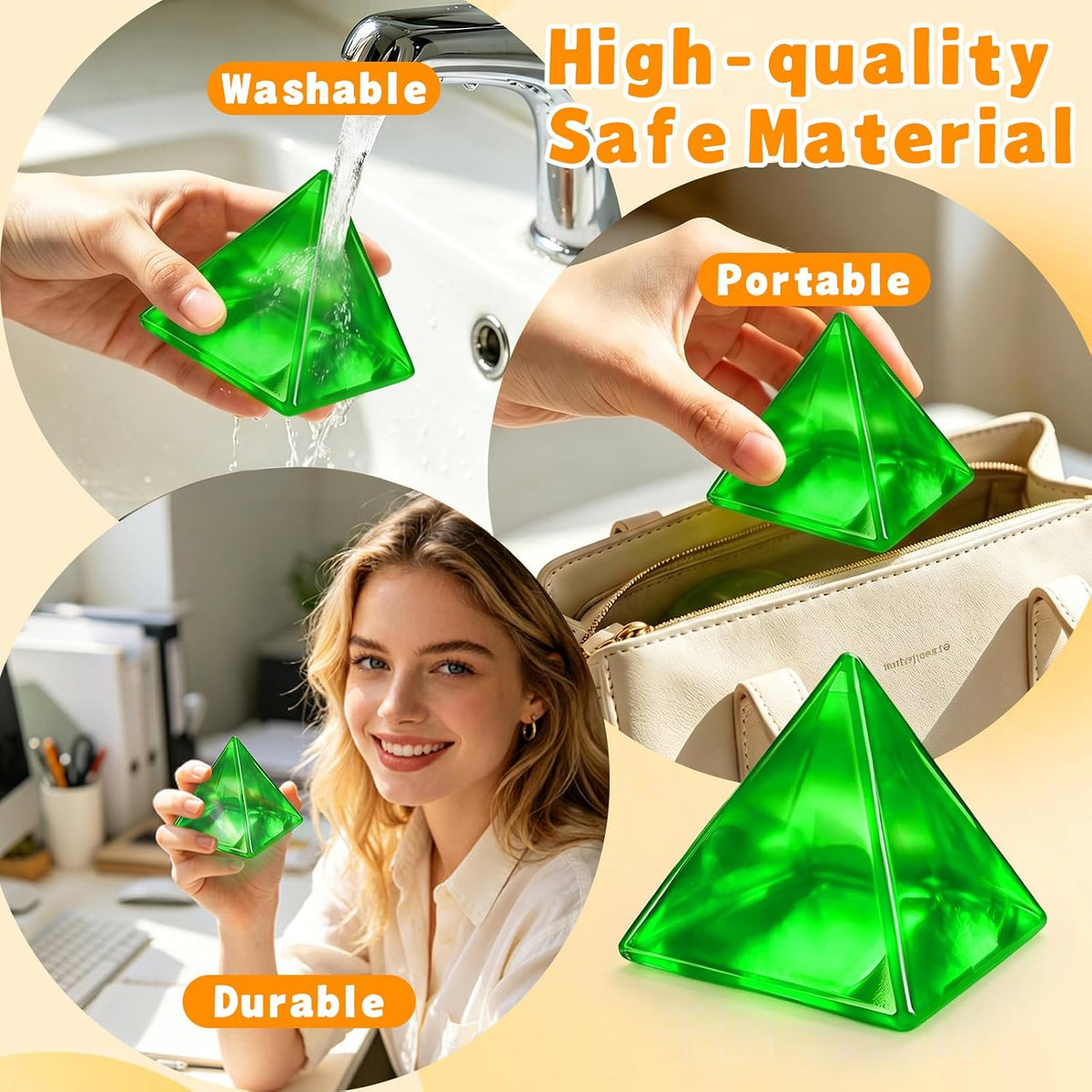 3 Pcs Coconut Oil Squishy Slow Rising Squishy Triangle Pyramid, Soft Squeeze Fidget Toy, Stress Relief Sensory Toy for Kids Party Gifts & Rewards