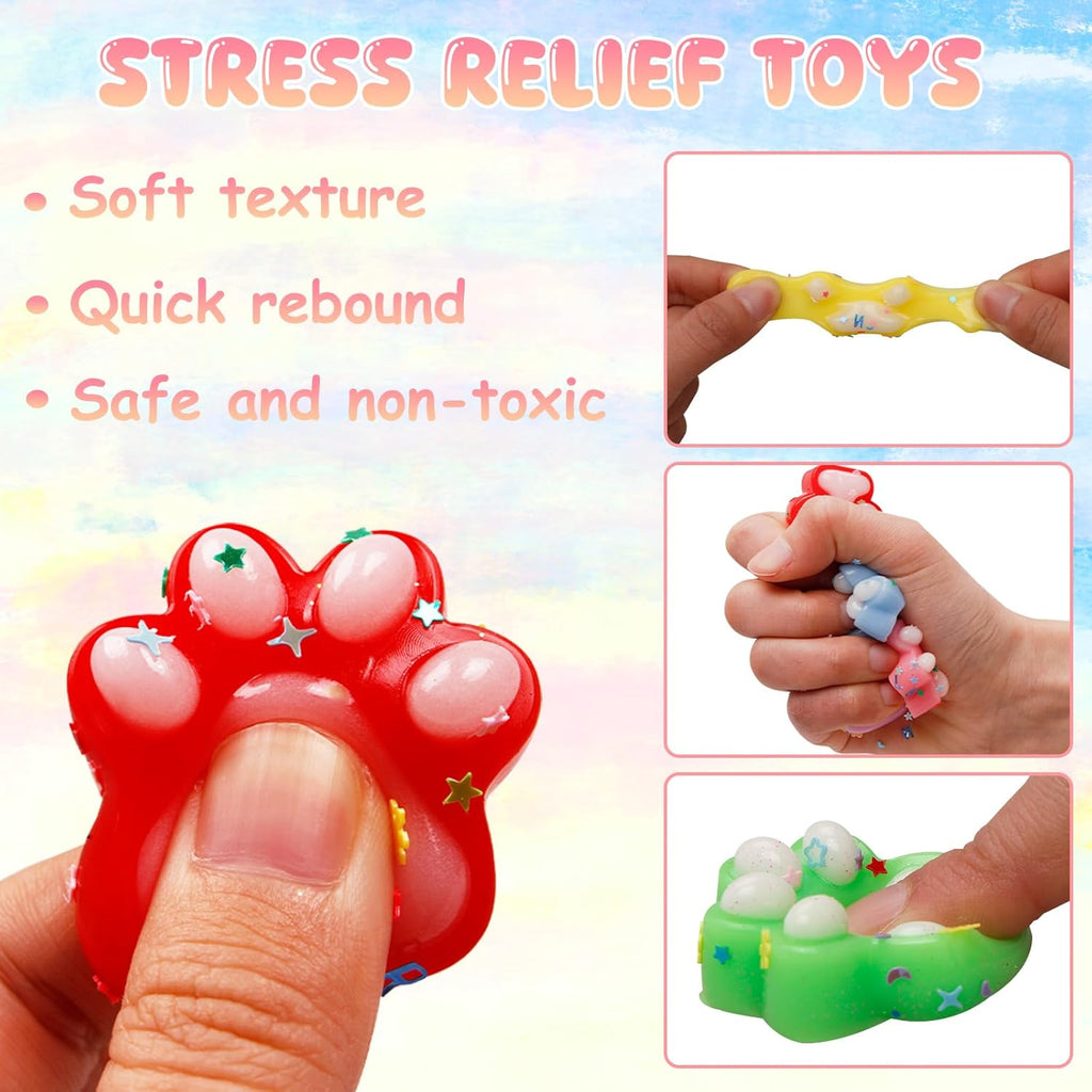 Stress Relief Toy Taba Cat Paw Toys, 24Packs Mini Squeeze Toy Paw, Handmade Soft Cute Sensory Toys, Bouncy Stretchable Springy Relaxation Toys for Children Gifts