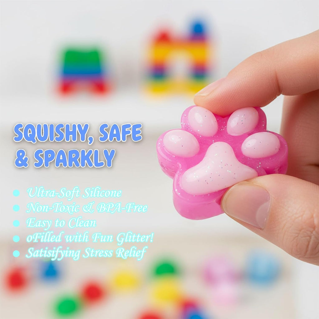 Stress Relief Toy Taba Cat Paw Toys, 24Packs Mini Squeeze Toy Paw, Handmade Soft Cute Sensory Toys, Bouncy Stretchable Springy Relaxation Toys for Children Gifts
