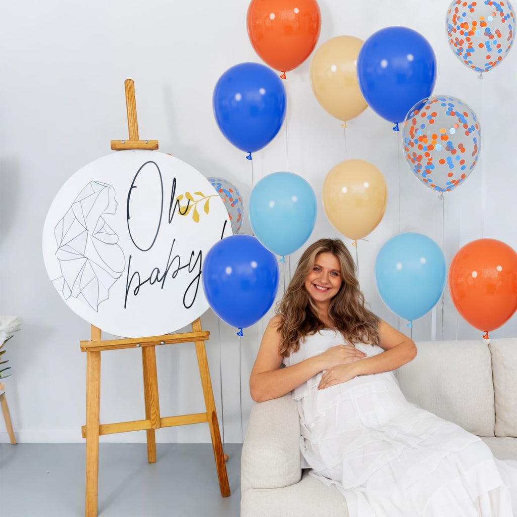68Pcs Dusty Blue and Champagne Gold Balloons 12 Inch Sand White Pastel Baby Blue Confetti Balloon for Boy Baby Shower Bridal Shower Birthday Wedding Party Decorations.
