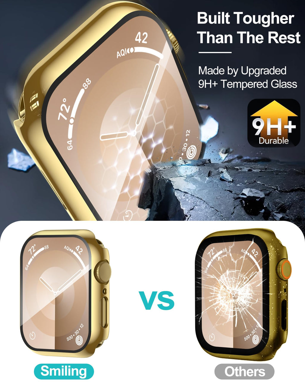 Smiling 2 Pack Case Compatible with Apple Watch Series 9/8/7 41mm with Tempered Glass Screen Protector, Hard PC Case Overall Protective Cover- 1 Silver + 1 Transparent
