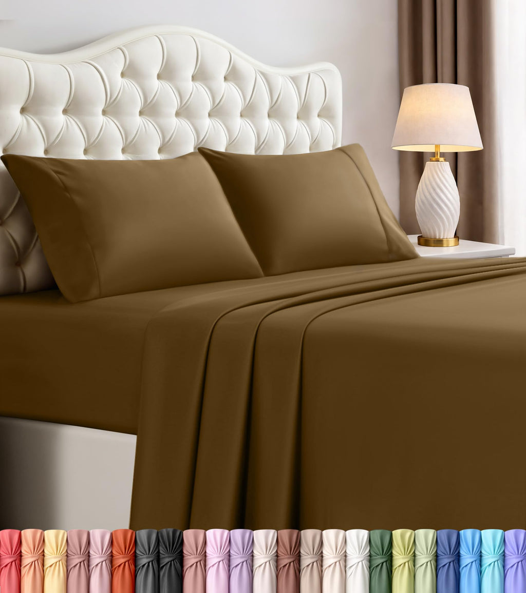 Queen Sheet Set, 4 Pieces 16" Deep Pocket Hotel Luxury Sheets, Heather Sage