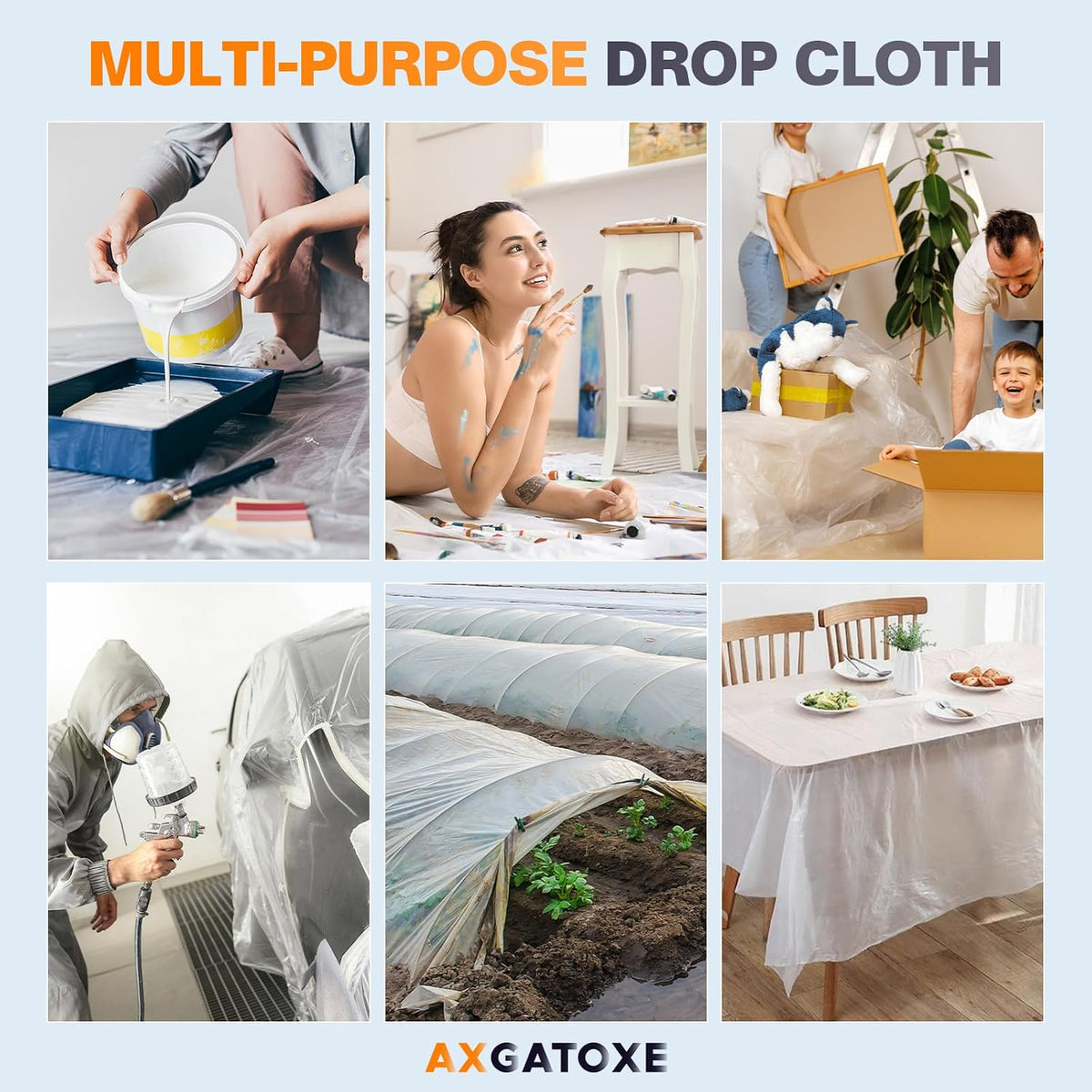 Axgatoxe 12 x 9 Ft Plastic Drop Cloths for Painting (30-Pack)