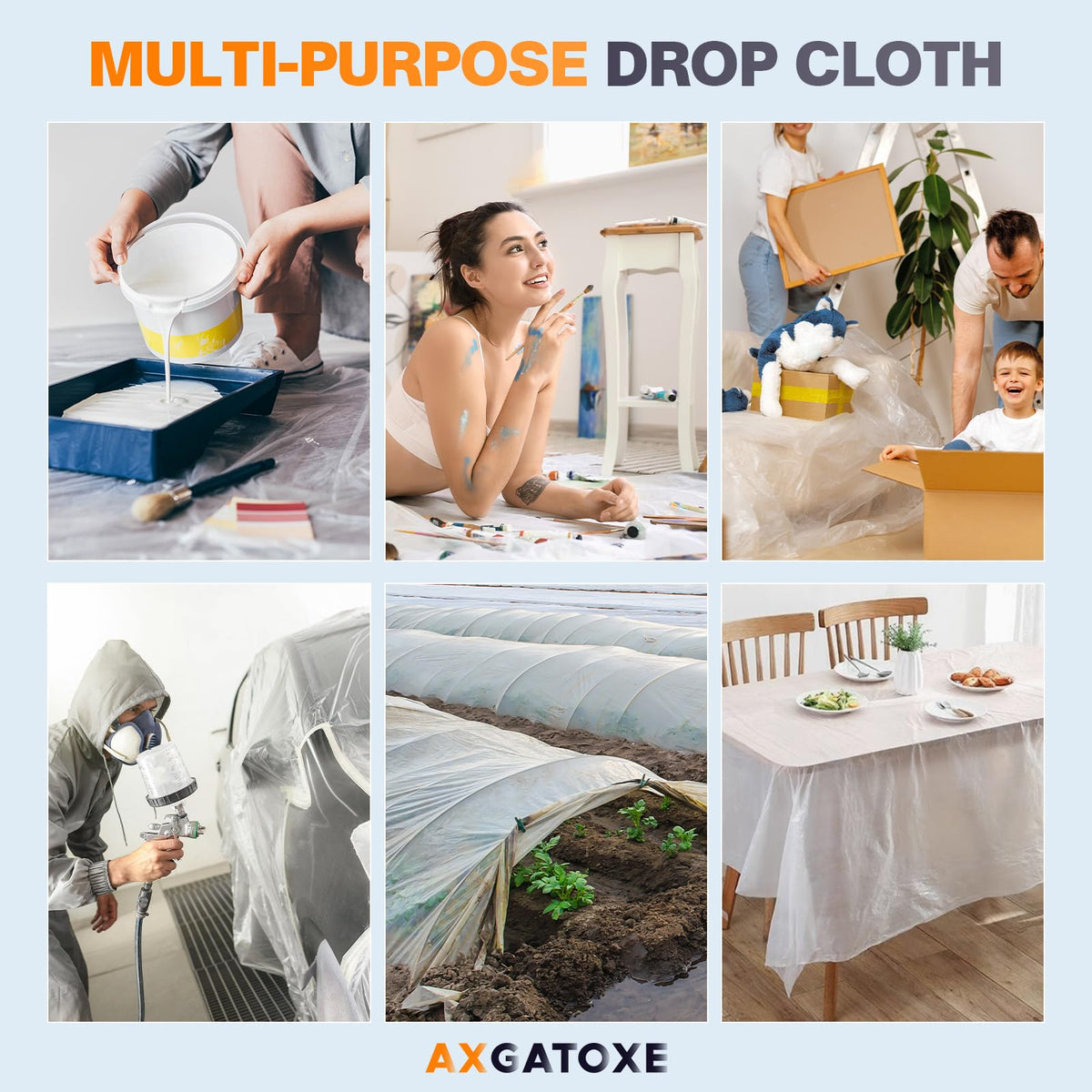 Axgatoxe 12 x 9 Ft Plastic Drop Cloths for Painting (30-Pack)