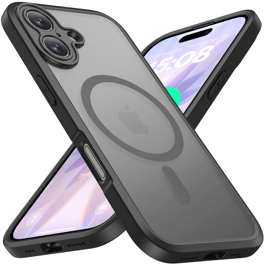 ImpactStrong Magnetic Guard Designed for iPhone 13 Case [Camera Protection] [Military Grade Drop Tested] [Compatible with MagSafe] Slim Translucent Matte Phone Case (6.1") - Black