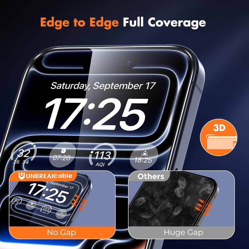 UNBREAKcable 3-Pack Screen Protector for iPhone 16 Pro Max, Full Coverage