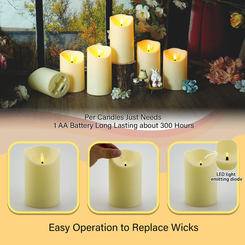 Nimiko Flameless Candles with Remote, Battery Operated Flickering Flameless Candles, LED Candles with Timer 2/4/6/8H, Realistic Drop Wax flameless Candle Set of 9 (D3 x H 3" 4" 5" 6" 7") (Black)