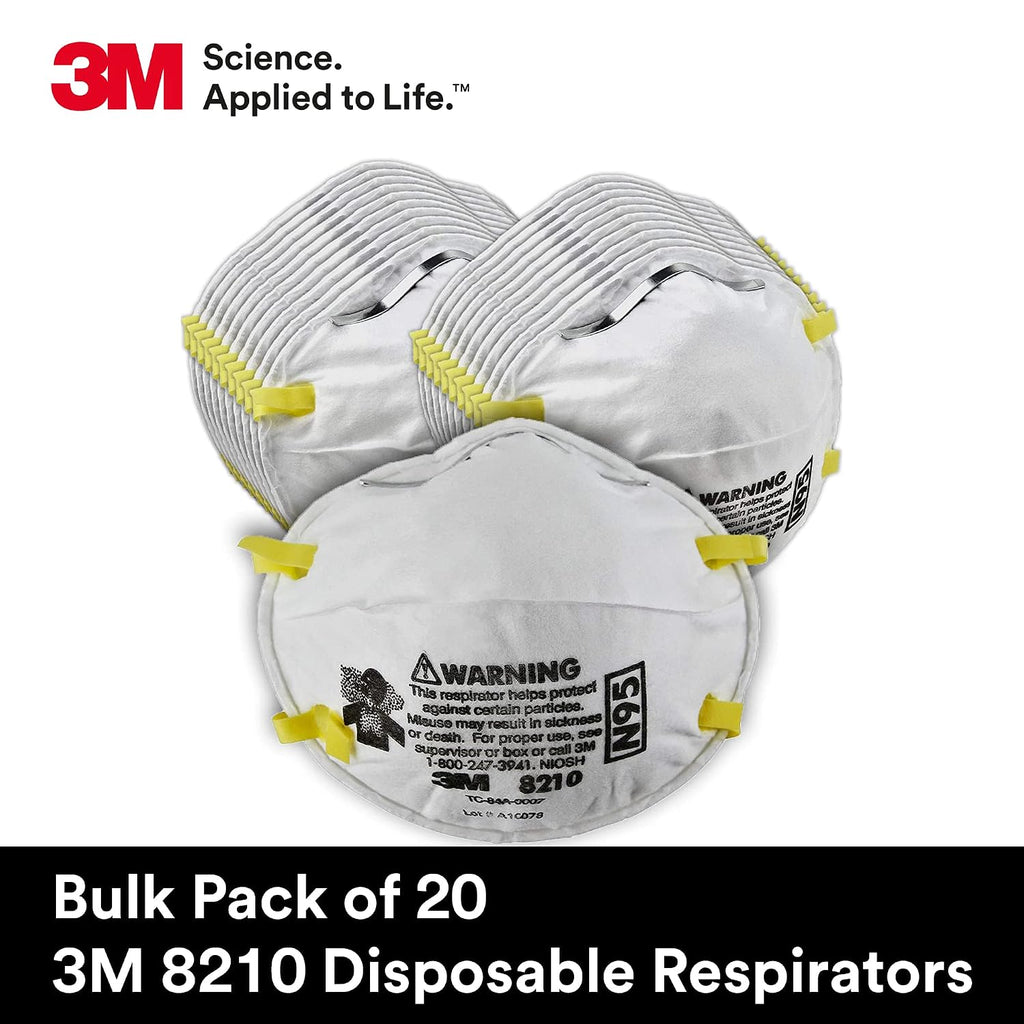 3M Particulate Disposable Respirator 8210, N95, Pack of 20, NIOSH APPROVED